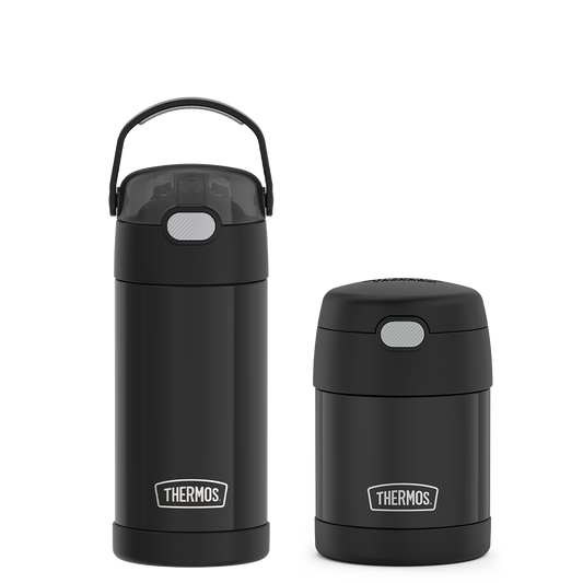 12oz FUNtainer® Water Bottle & 10oz Food Jar Bundle - Matte Black