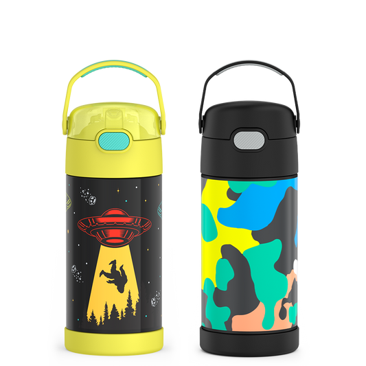 12oz FUNtainer® Water Bottles Out of This World & Neon Camo Bundle